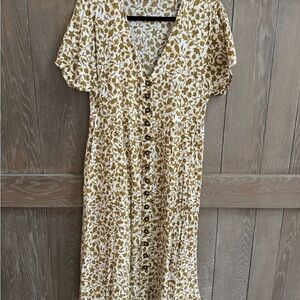 Madewell Cream and Brown Midi Sundress with Flutter Sleeves